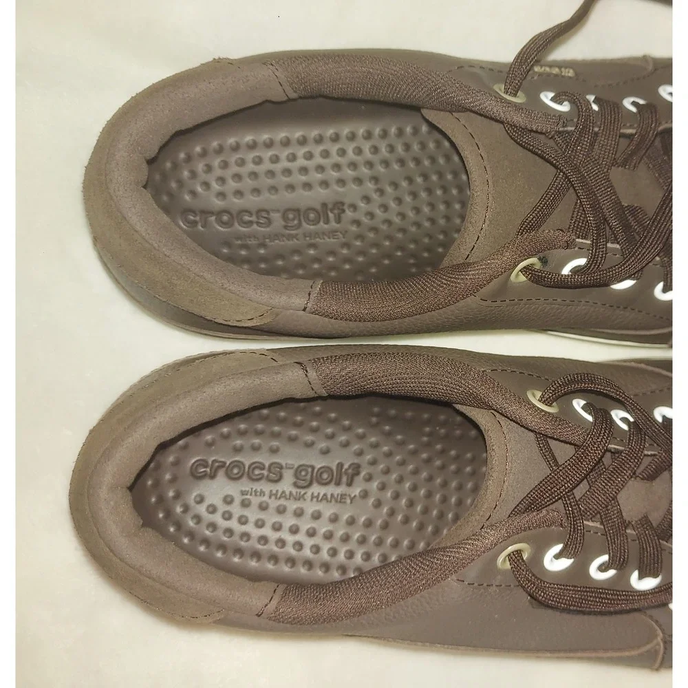Crocs Golf Hank Haney Mens Brown Leather Bradyn Spikeless Golf Shoes Size 12 EUC
